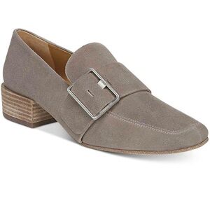 Via Spiga Womens V Brilee Thunder Suede Slip On Buckle Loafer Tan 9 Block Heel
